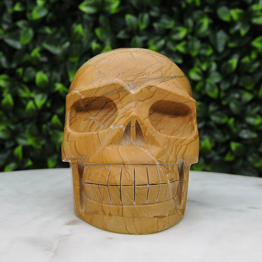 Yellow Mookaite Skull Carving