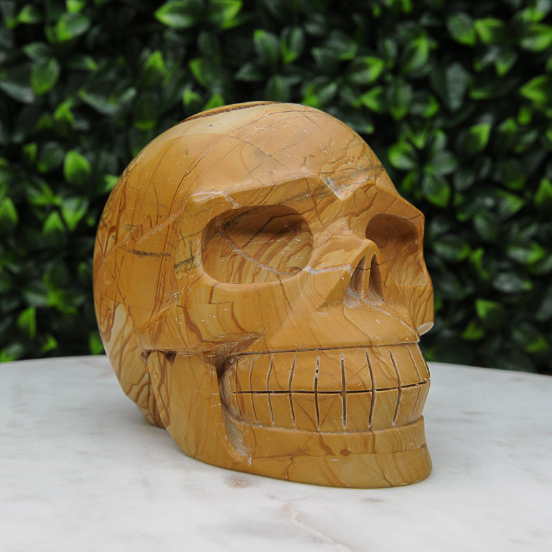 Yellow Mookaite Skull Carving