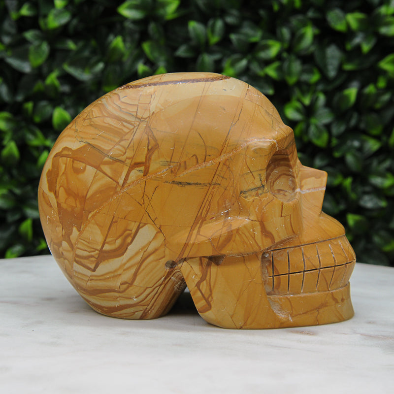 Yellow Mookaite Skull Carving