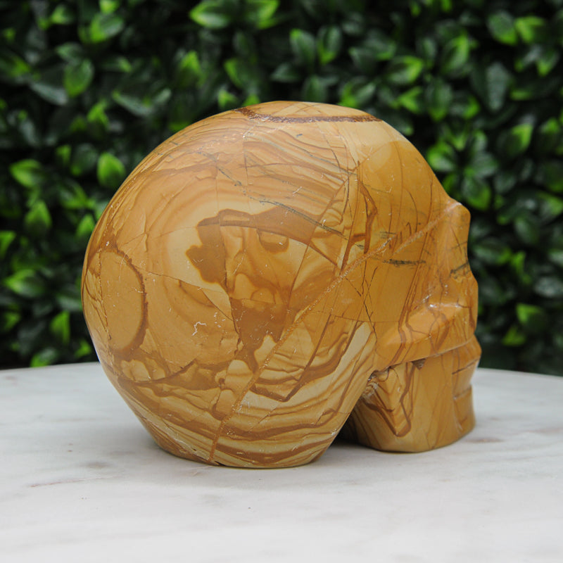 Yellow Mookaite Skull Carving