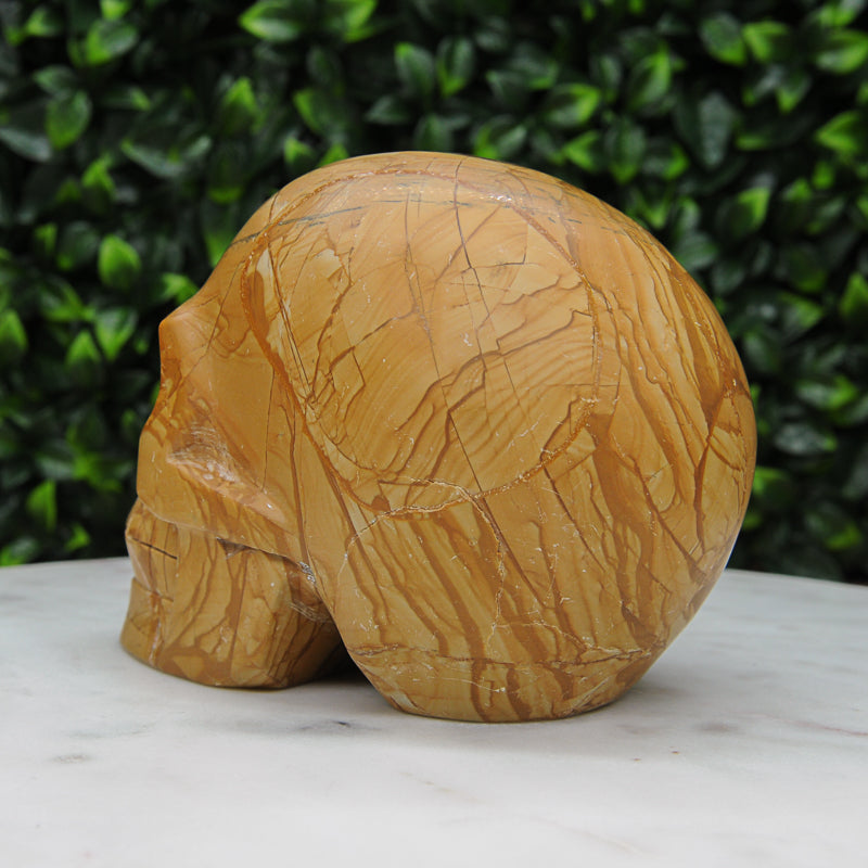 Yellow Mookaite Skull Carving