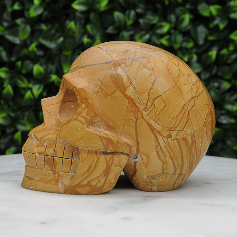 Yellow Mookaite Skull Carving