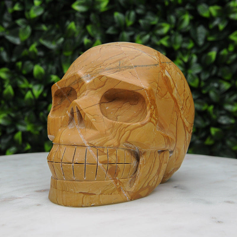 Yellow Mookaite Skull Carving