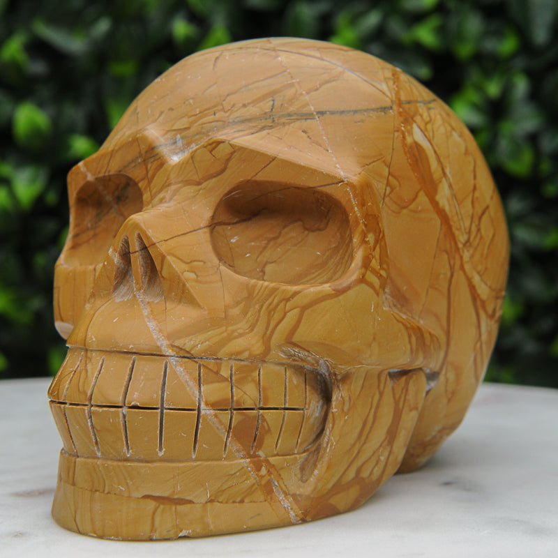 Yellow Mookaite Skull Carving