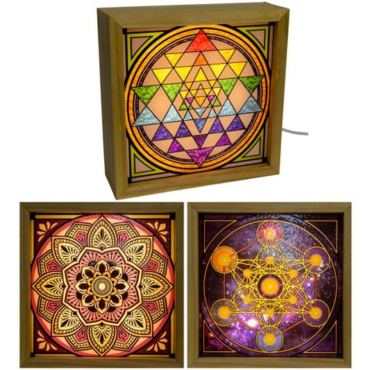 Sacred Geometry Glass and Wood Light Box