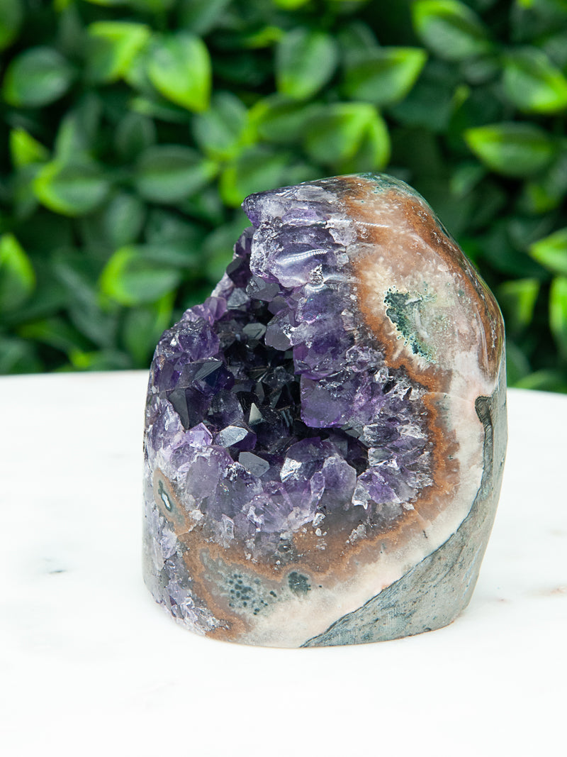 Purple and Brown Amethyst Geode Cutbase