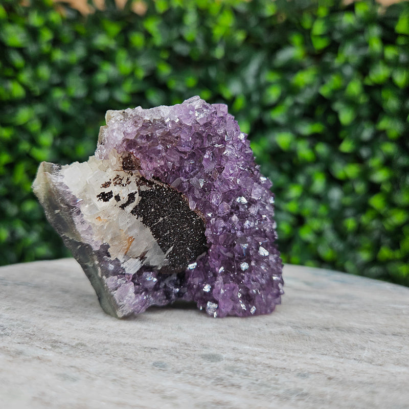 Amethyst with Calcite and Goethite Freeform