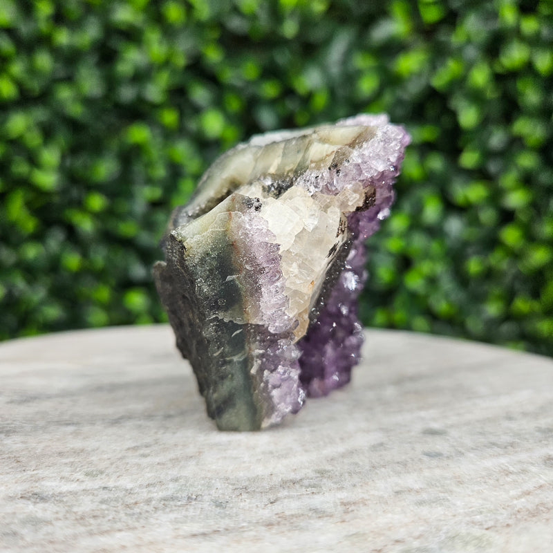 Amethyst with Calcite and Goethite Freeform