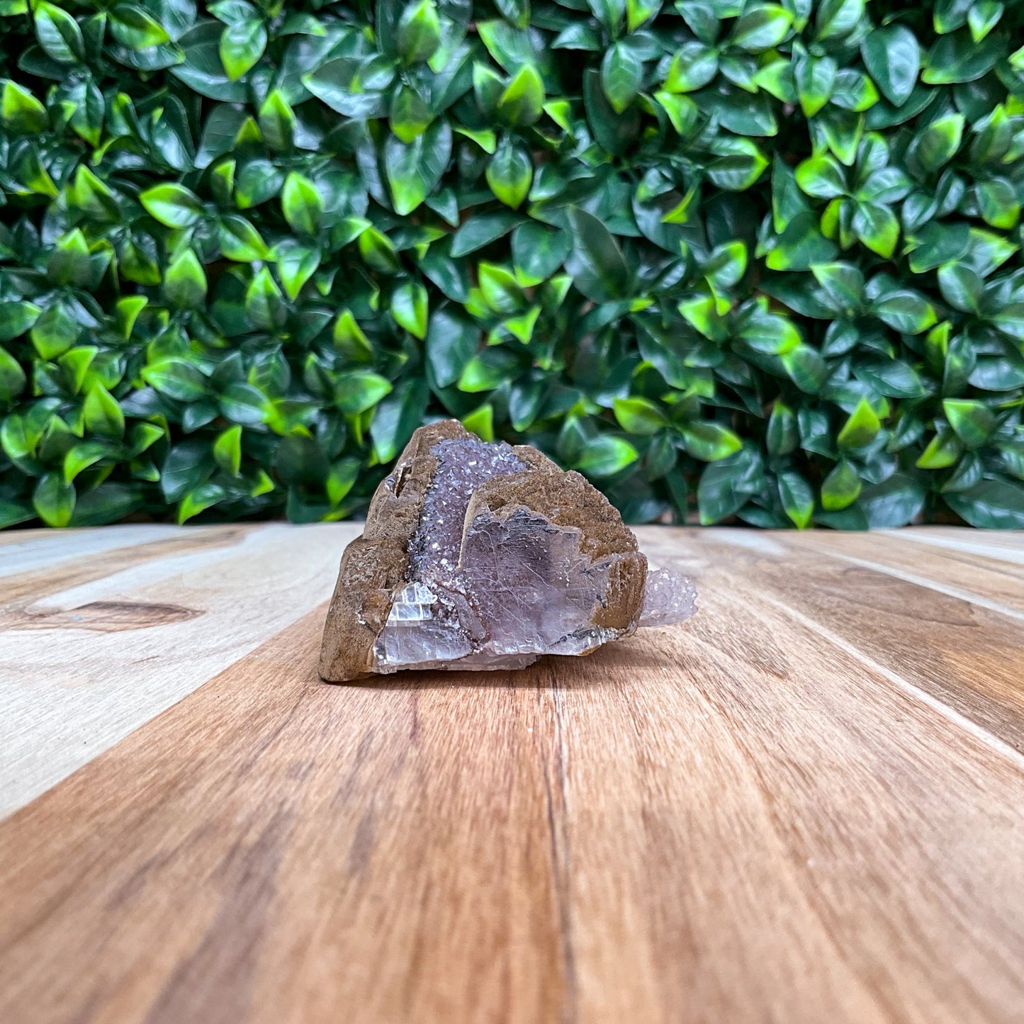 Brown, purple, and white Calcite with Amethyst Freeform