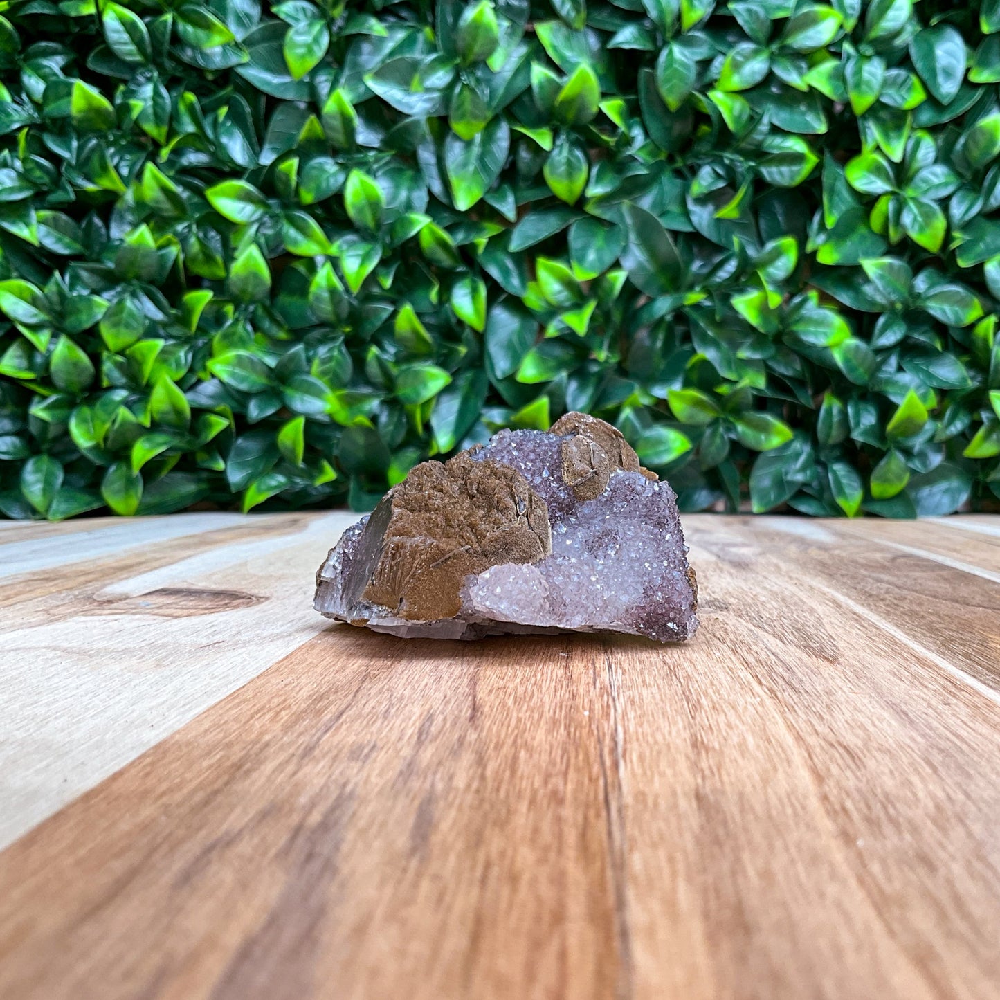 Brown, purple, and white Calcite with Amethyst Freeform