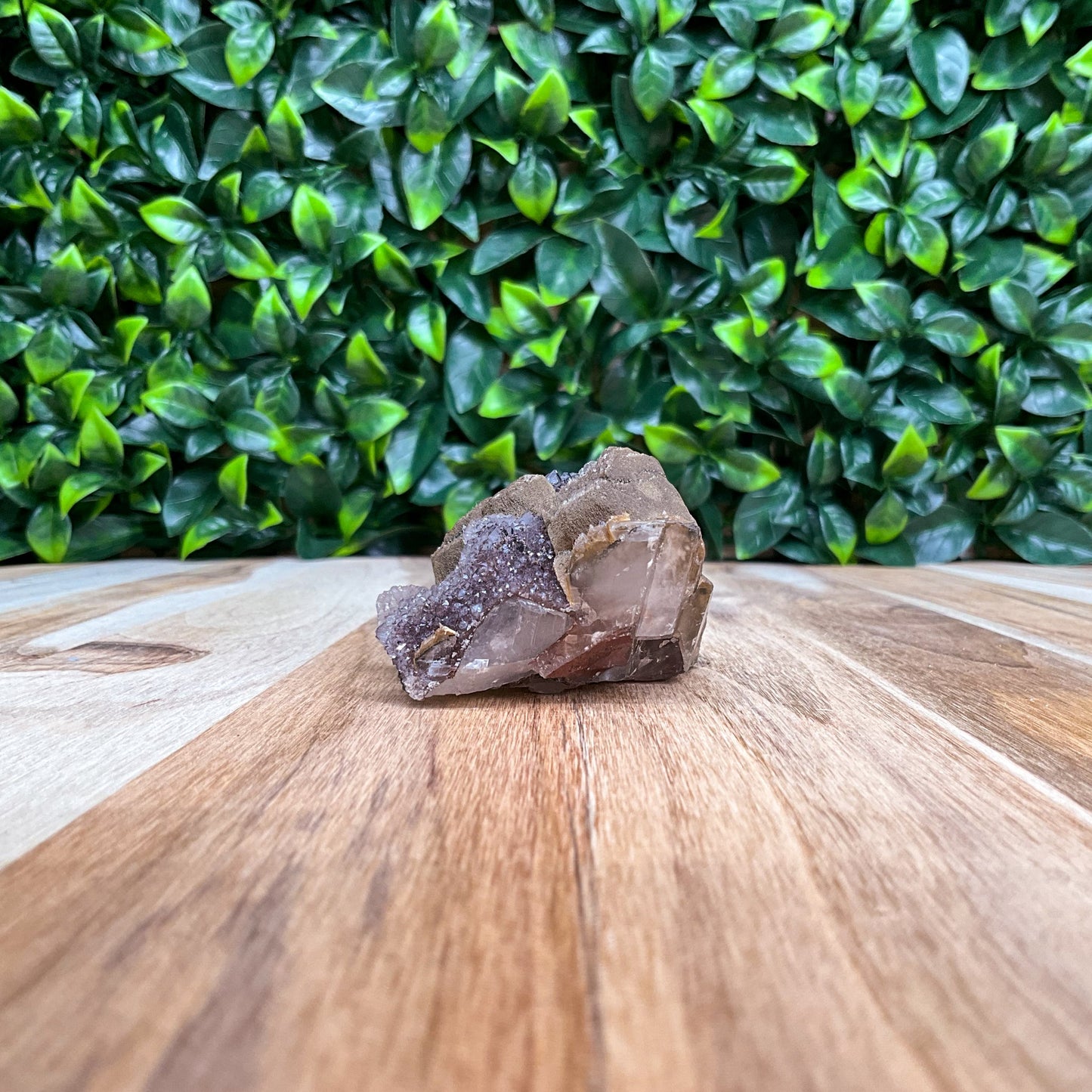 Brown, purple, and white Calcite with Amethyst Freeform